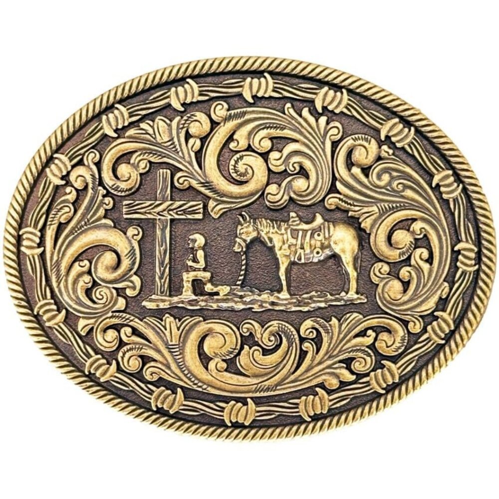 Praying Cowboy Cross Gold Tone Western Belt Buckle NWT